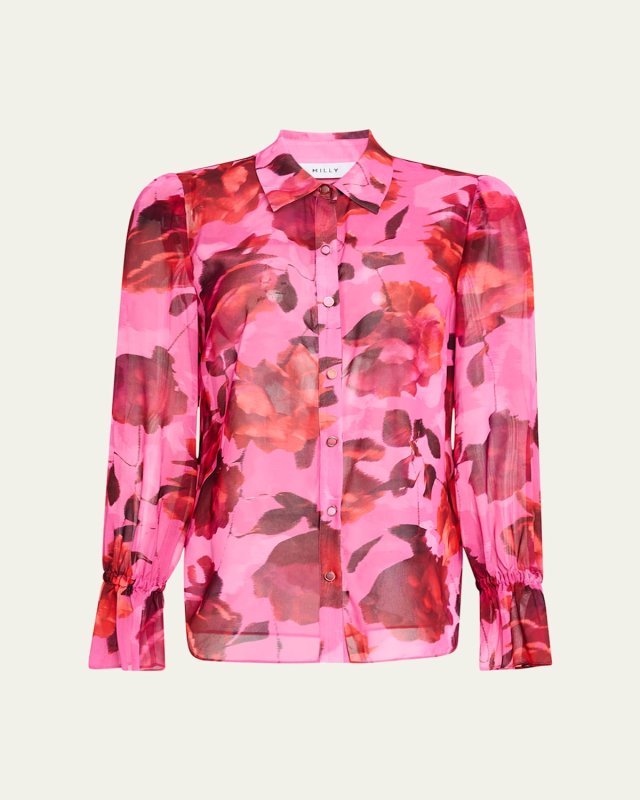 Lacey Blurred Blossom Floral-Print Blouse